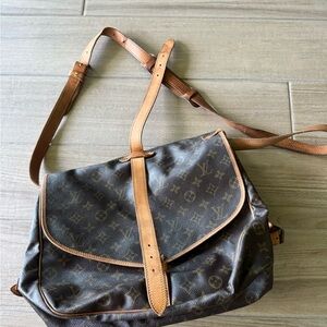 Louis Vuitton Monogram Canvas Messenger Bag with Tan Leather Trim